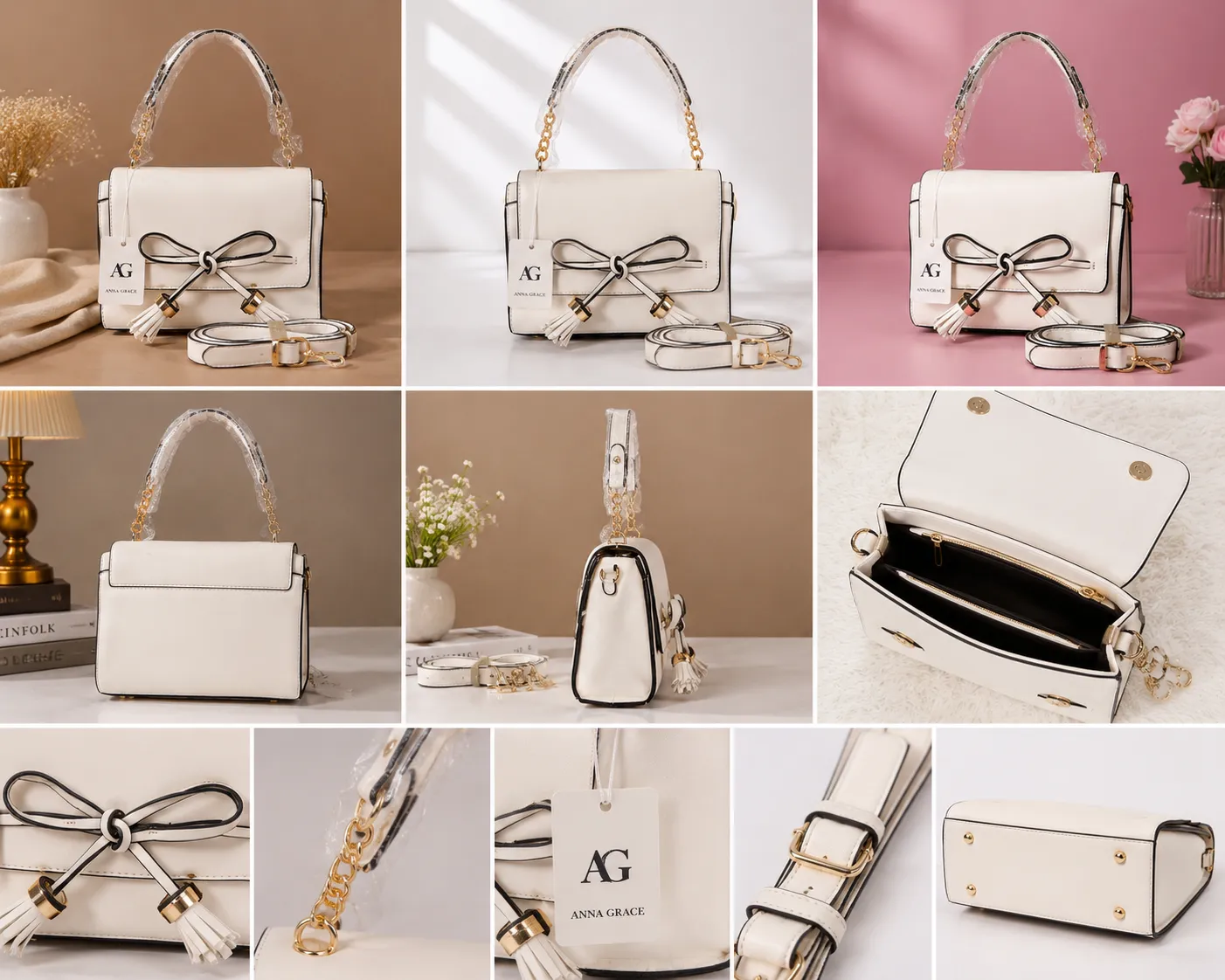 Ivory Bow-Tie Structured Handbag - Image 12