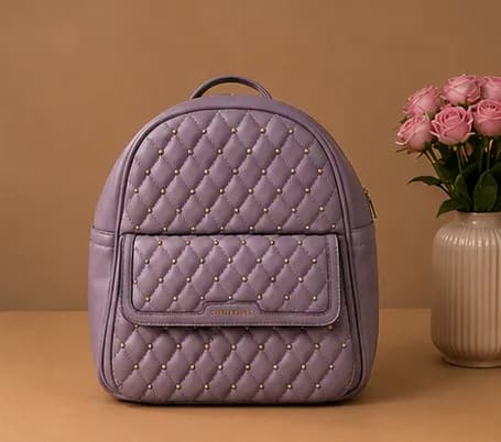 Lavender Studded Quilted Mini Backpack - Image 4
