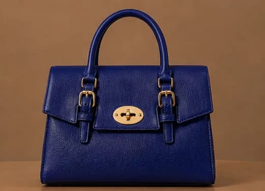 Navy Pebbled Leather Buckle Satchel - Image 3