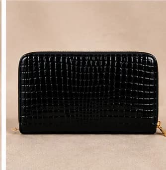 Black Croc-Embossed Zip-Around Wallet - Image 1