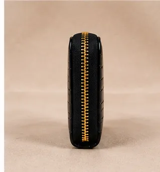 Black Croc-Embossed Zip-Around Wallet - Image 10