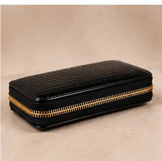 Black Croc-Embossed Zip-Around Wallet - Image 5