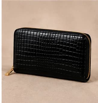 Black Croc-Embossed Zip-Around Wallet - Image 3