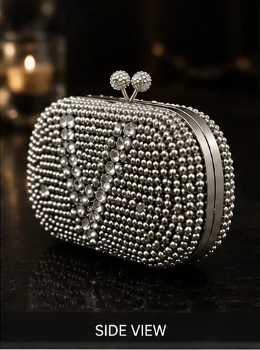 Silver Beaded Kiss-Lock Clutch - Image 3