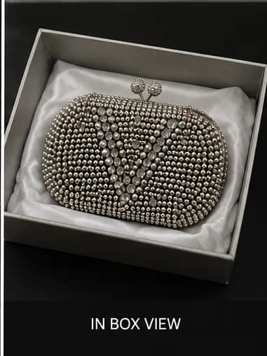 Silver Beaded Kiss-Lock Clutch - Image 4