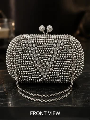 Silver Beaded Kiss-Lock Clutch - Image 2