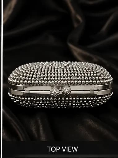 Silver Beaded Kiss-Lock Clutch - Image 5
