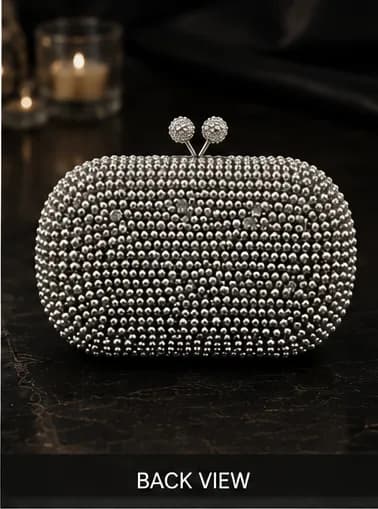 Silver Beaded Kiss-Lock Clutch - Image 1