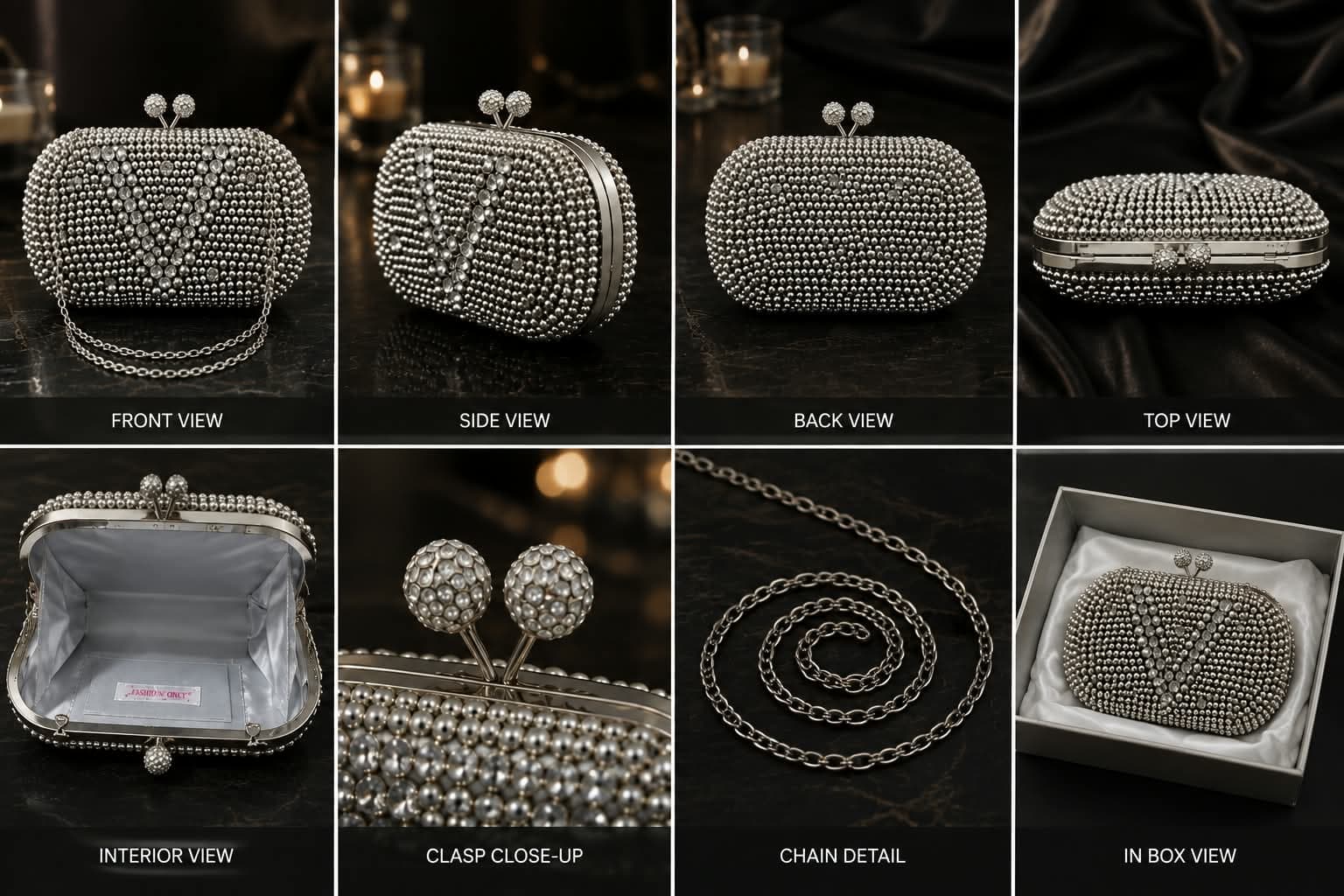 Silver Beaded Kiss-Lock Clutch - Image 9