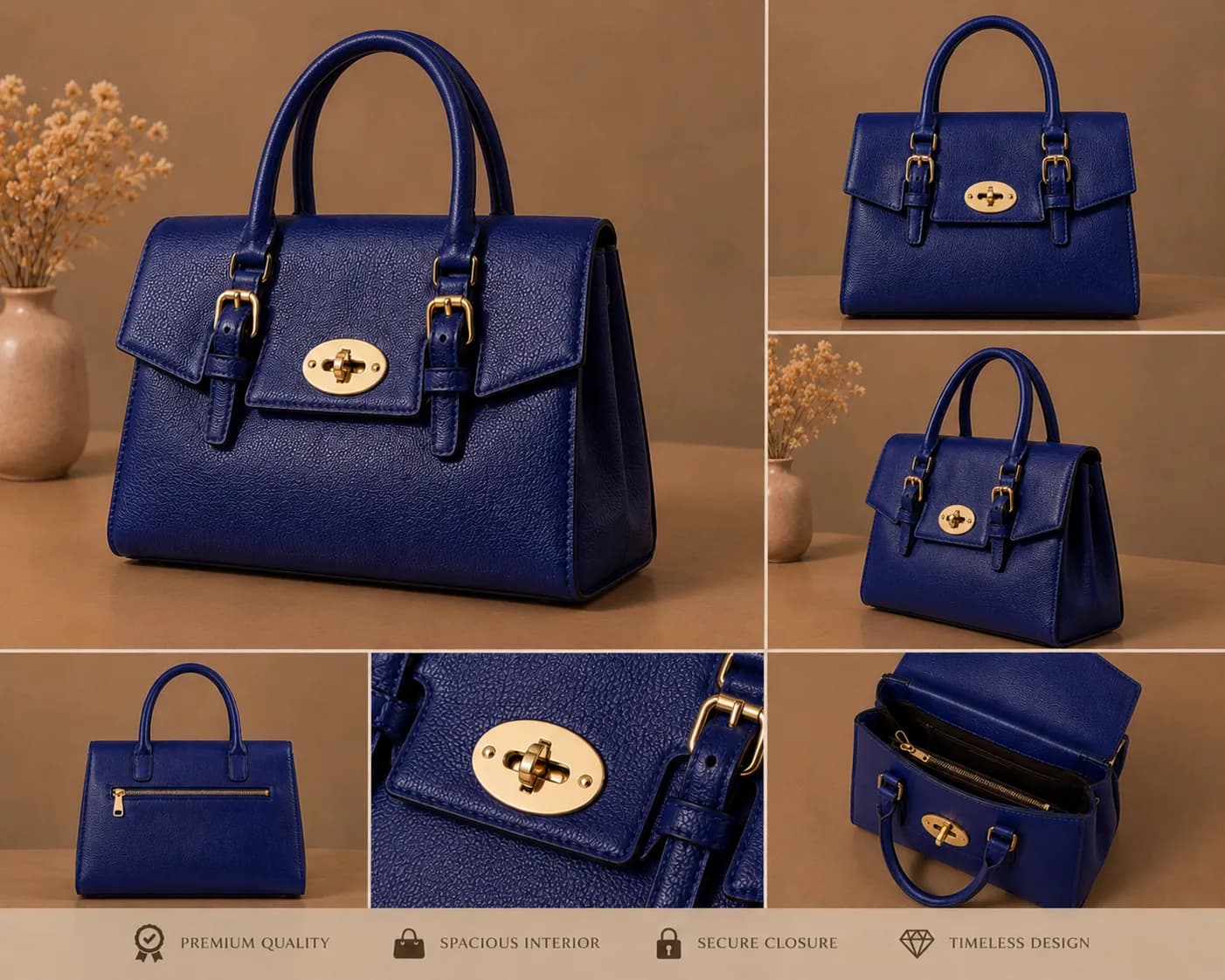 Navy Pebbled Leather Buckle Satchel - Image 1